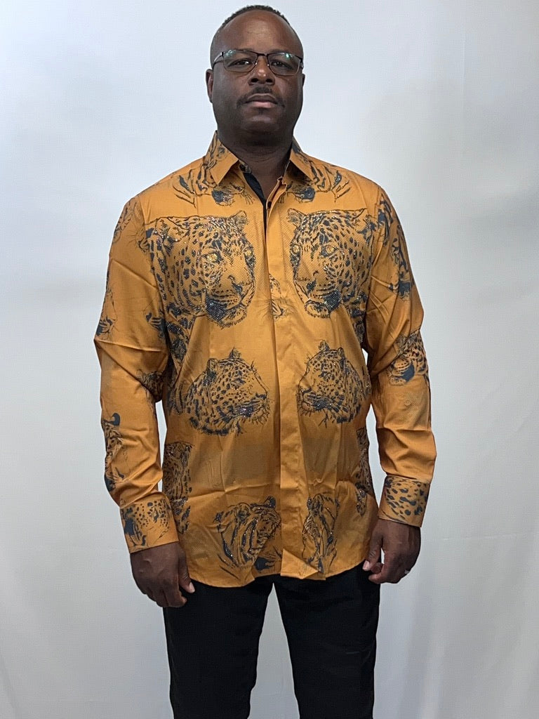 big cat button up shirt