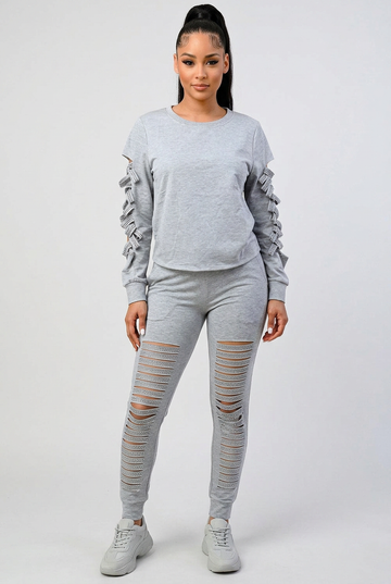 Women’s Rhinestone Embellished Sweatshirt | Fashion Jade Shirts & Tops Fashion Jade Small Gray