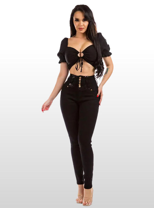 Button Fly Black Skinny Jeans