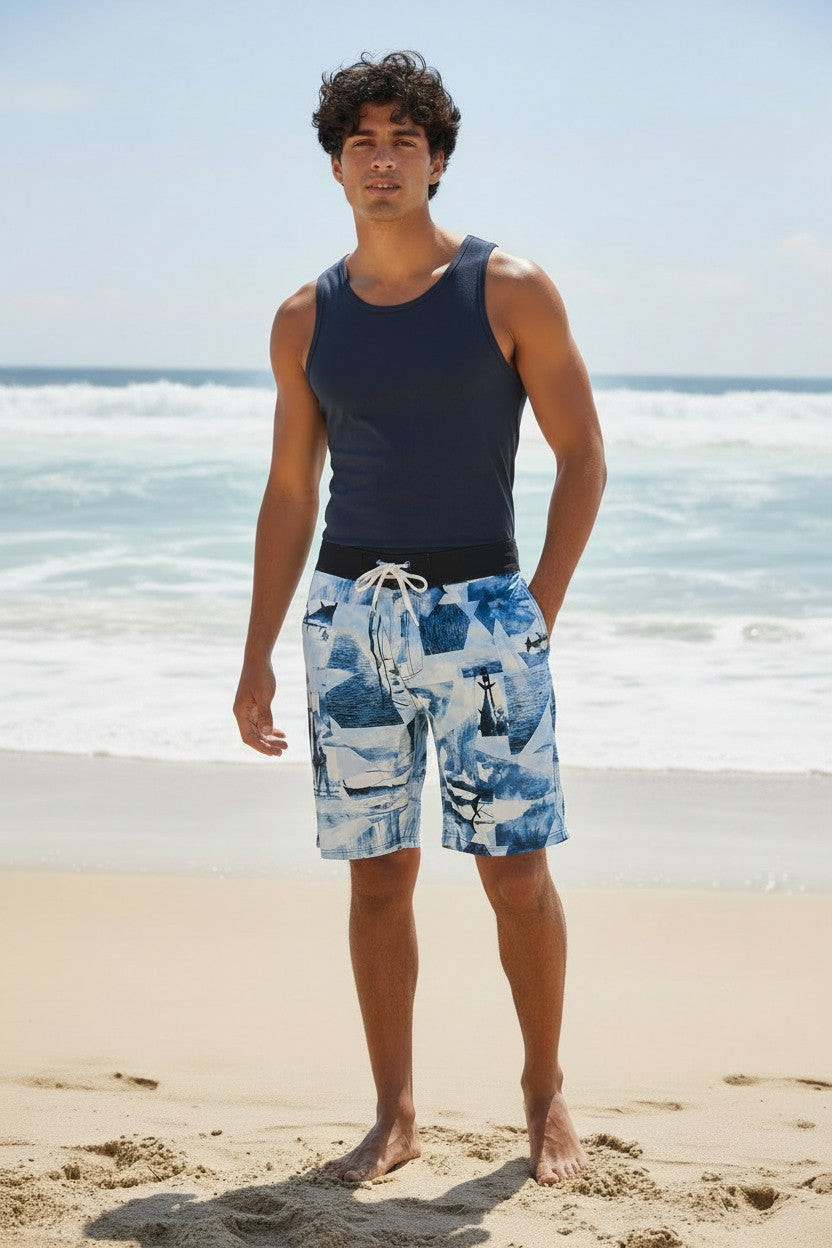 Men’s Coastal Print Swim Trunks | Fashion Jade Swimwear Fashion Jade Blue Small