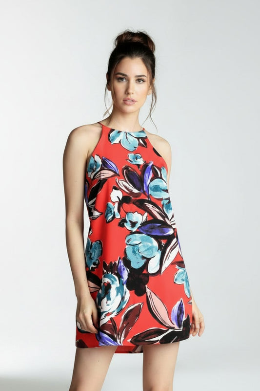 Women’s Bold Floral Print Shift Mini Dress | Fashion Jade Dresses Fashion Jade Red S