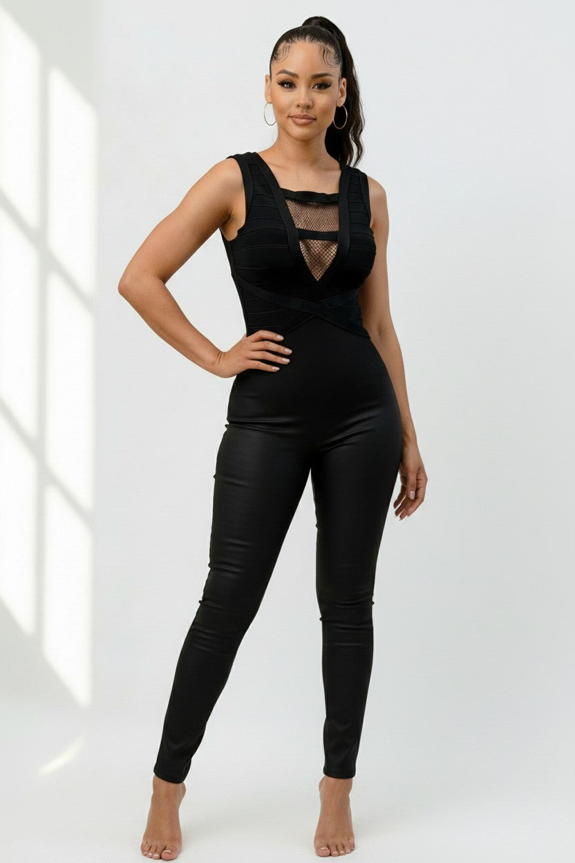 Women’s Deep‑V Mesh Bodysuit – Luxe Edge | Fashion Jade Jumpsuit Fashion Jade Small Black