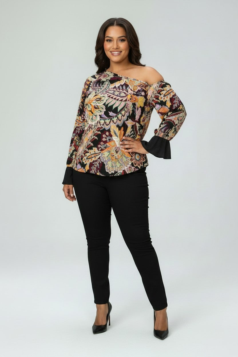 Women’s Plus Size One‑Shoulder Floral Blouse | Fashion Jade Shirts Fashion Jade