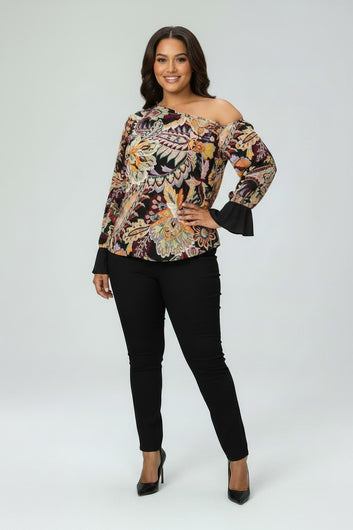 Women’s Plus Size One‑Shoulder Floral Blouse | Fashion Jade Shirts Fashion Jade