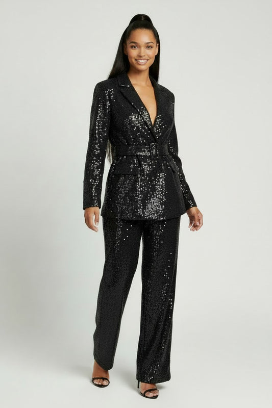 Women's Sequins Trouser Jacket Set | Fashion Jade Jumpsuit Fashion Jade Small Black