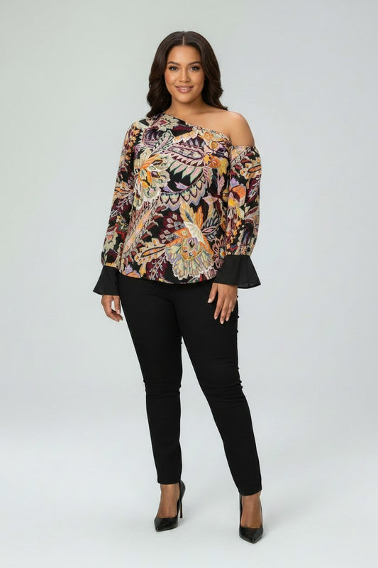 Women’s Plus Size One‑Shoulder Floral Blouse | Fashion Jade Shirts Fashion Jade
