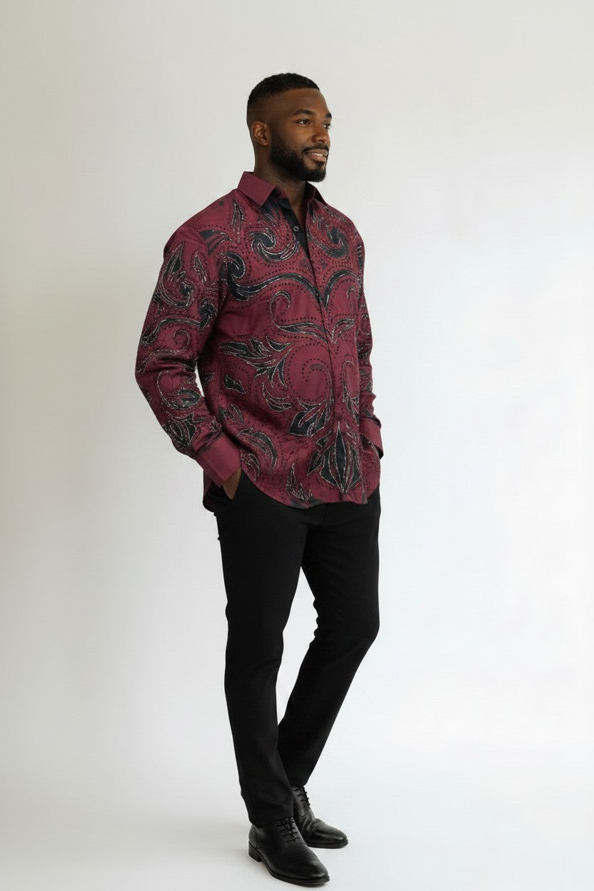 Men’s Baroque Print Button‑Up Shirt | Fashion Jade Shirts Fashion Jade