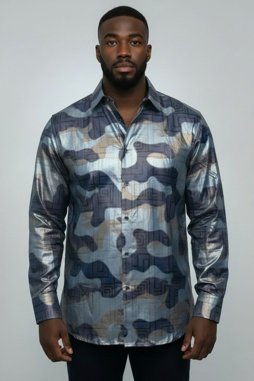 Men's Print Button-Up Shirt | Fashion Jade Shirts Fashion Jade Blue Small