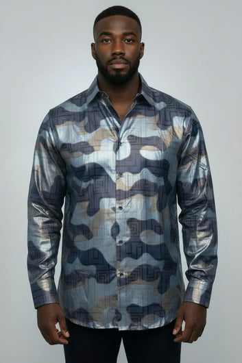 Men's Print Button-Up Shirt | Fashion Jade Shirts Fashion Jade Blue Small