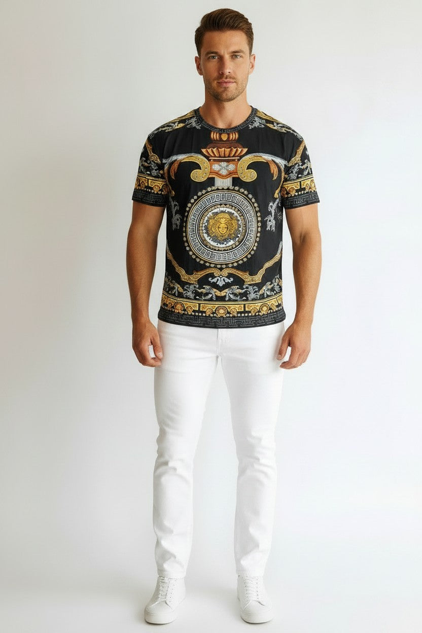 Men's Black and Gold Crewneck | Fashion Jade Shirts Fashion Jade Black Small