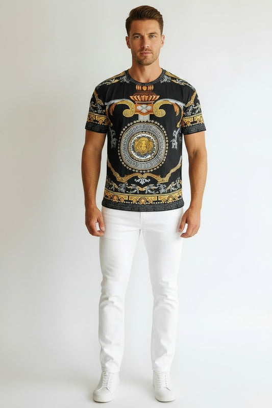 Men's Black and Gold Crewneck | Fashion Jade Shirts Fashion Jade Black Small