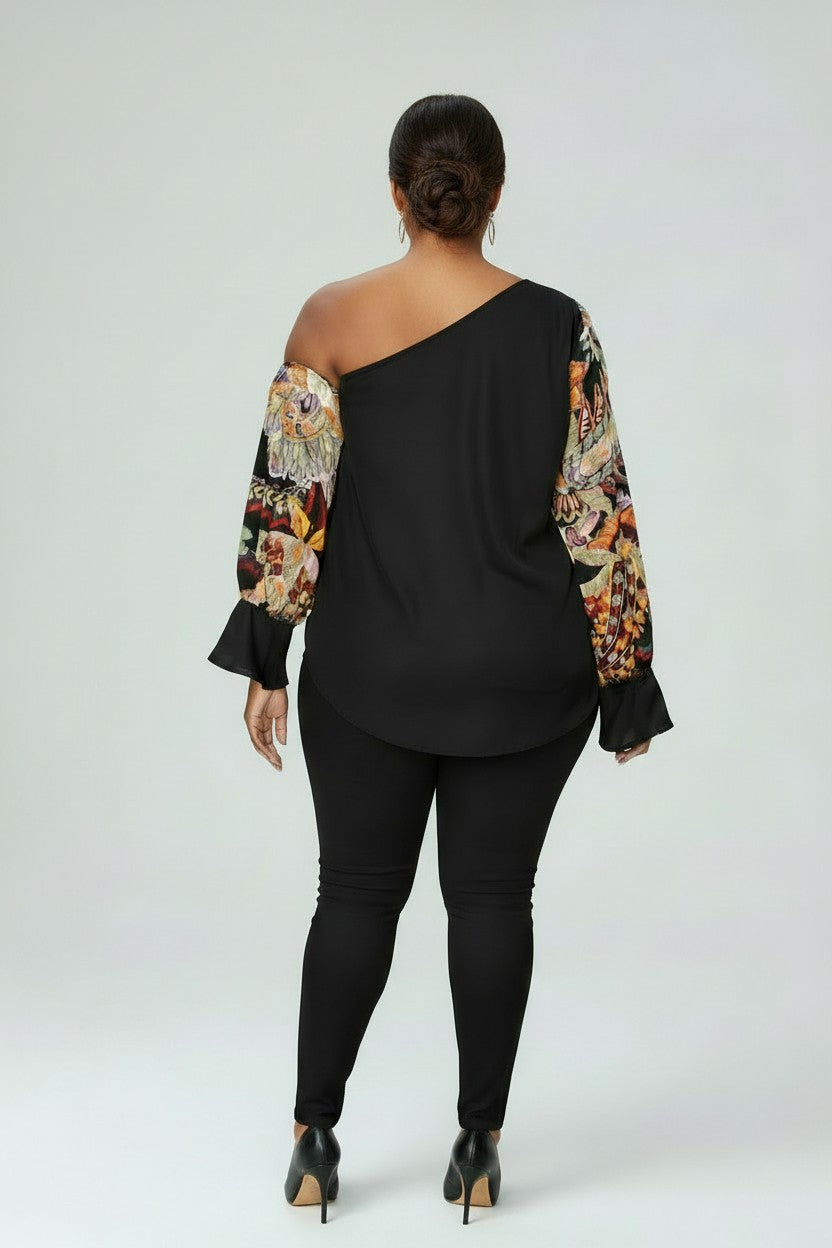 Women’s Plus Size One‑Shoulder Floral Blouse | Fashion Jade Shirts Fashion Jade