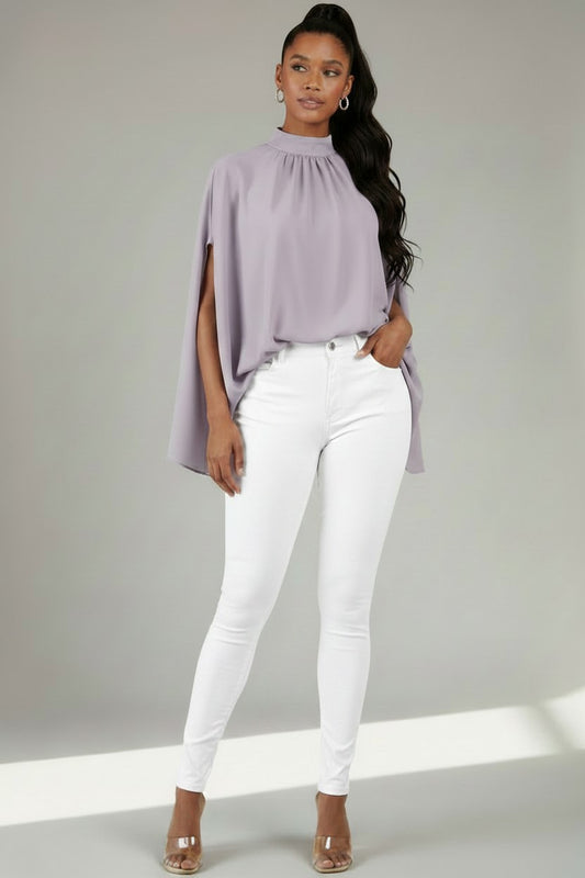Women’s High‑Neck Draped Blouse – Effortless Elegance | Fashion Jade Blouse Fashion Jade Small Gray