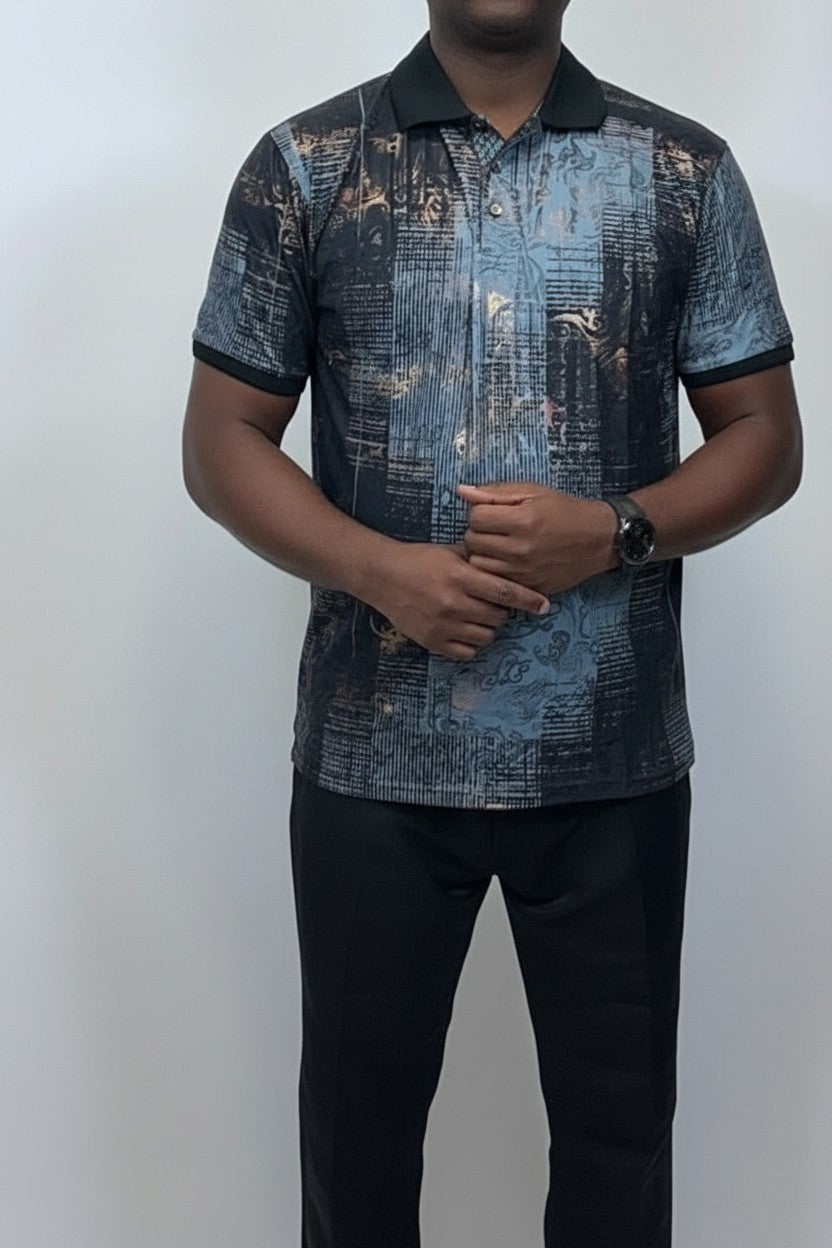 Men’s Luxury Print Short‑Sleeve Polo | Fashion Jade Shirts Fashion Jade Blue Small