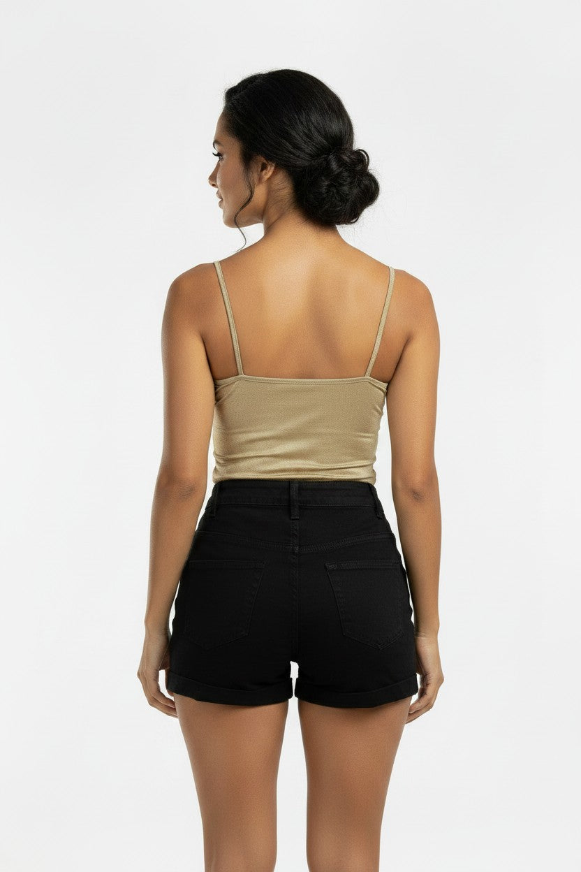 Women’s Gold Button Fly Black Shorts | Fashion Jade Shorts Fashion Jade