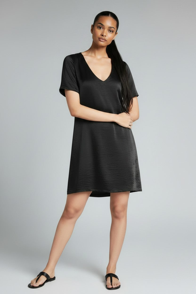 Women's Satin T-Shirt Dress – Luxe Casual Dress | Fashion Jade Dresses Fashion Jade Small Black