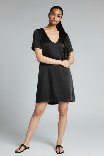 Women's Satin T-Shirt Dress – Luxe Casual Dress | Fashion Jade Dresses Fashion Jade Small Black