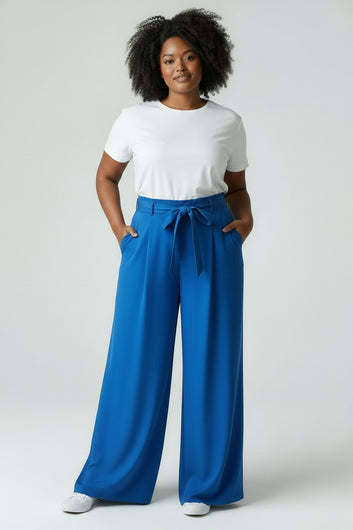 Women's Wide Leg High Waist Linen Pants| Fashion Jade Pants Fashion Jade Small Blue