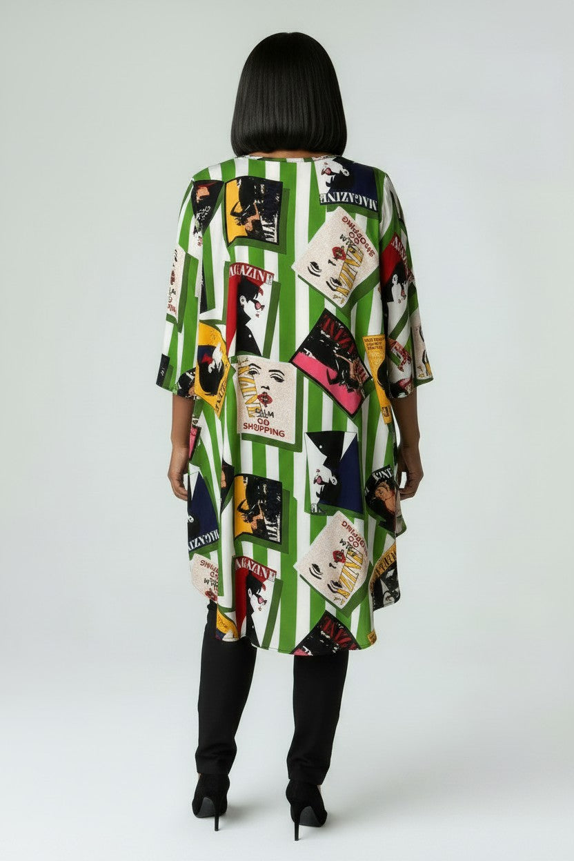Women’s Plus Size Striped Magazine Print Tunic Top | Fashion Jade Shirts Fashion Jade