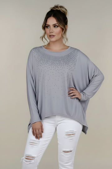 Women's Rhinestone Sparkle Sweater | Fashion Jade Shirts & Tops Fashion Jade Small Gray