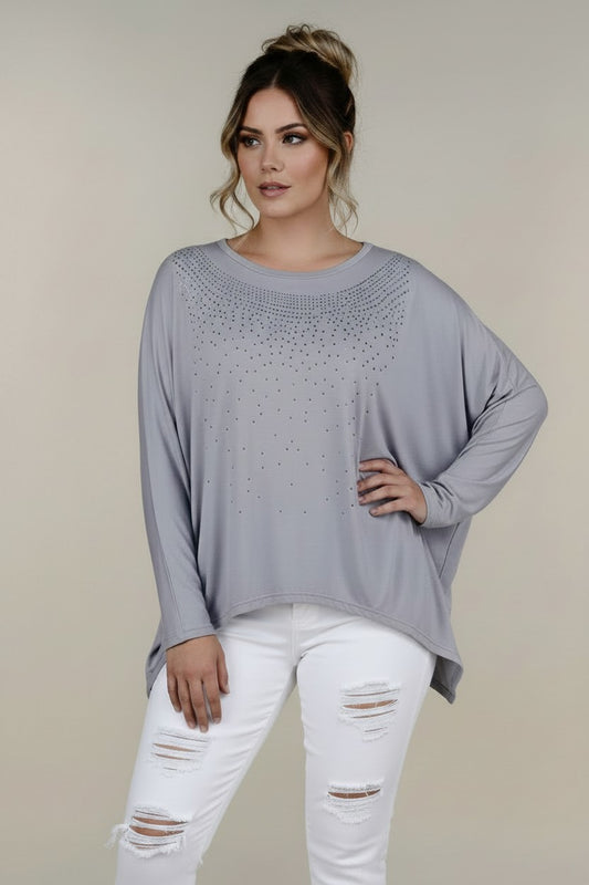 Women Rhinestone Sparkle Sweater | Fashion Jade Shirts & Tops Fashion Jade Small Gray