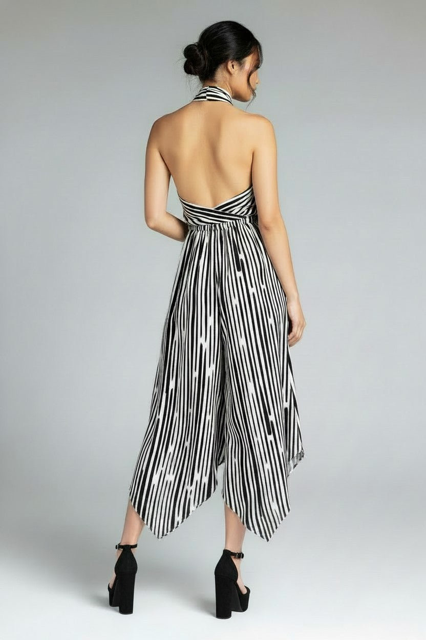 Women’s Bold Stripe Wrap Halter Midi Jumpsuit | Fashion Jade Jumpsuit Fashion Jade