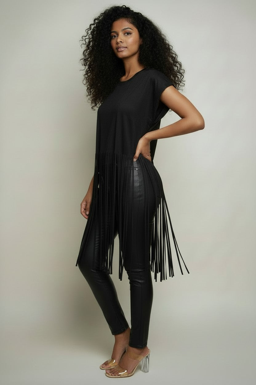 Women’s Fringe Hem Boho Tunic Top | Fashion Jade Shirts & Tops Fashion Jade Small Black