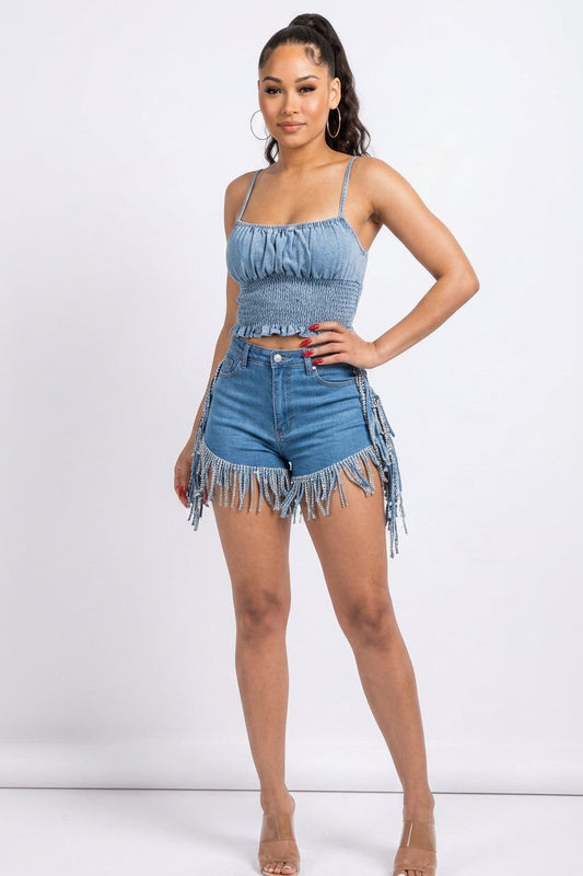 Women’s Fringe Denim Shorts – Boho Edge | Fashion Jade Shorts Fashion Jade 2 Blue
