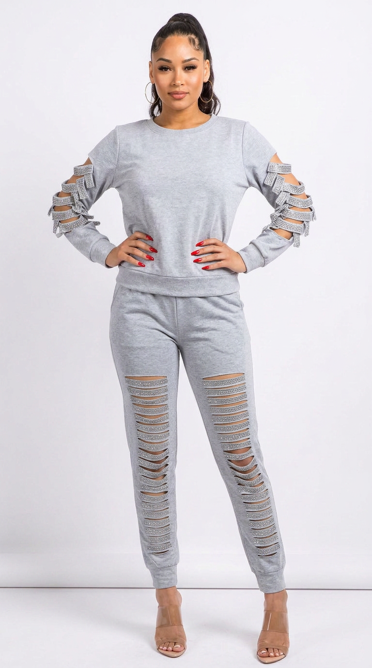 Women's Embellished Joggers pants | Fashion Jade Pants Fashion Jade Small Gray