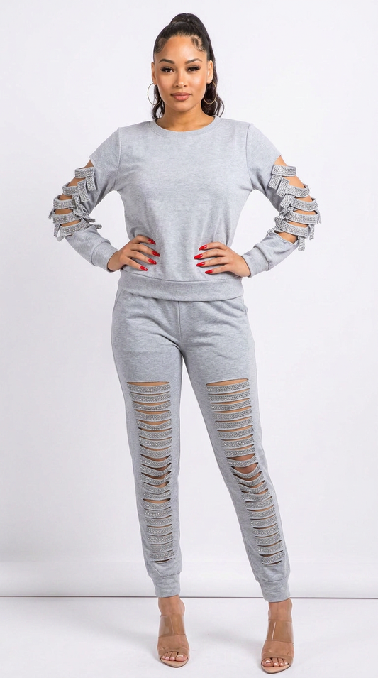 Women's Embellished Joggers pants | Fashion Jade Pants Fashion Jade Small Gray