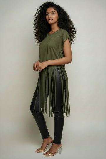 Women’s Fringe Hem Boho Tunic Top | Fashion Jade Shirts & Tops Fashion Jade Small Green