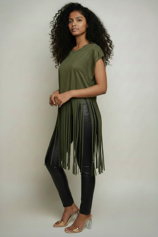 Women’s Fringe Hem Boho Tunic Top | Fashion Jade Shirts & Tops Fashion Jade Small Green
