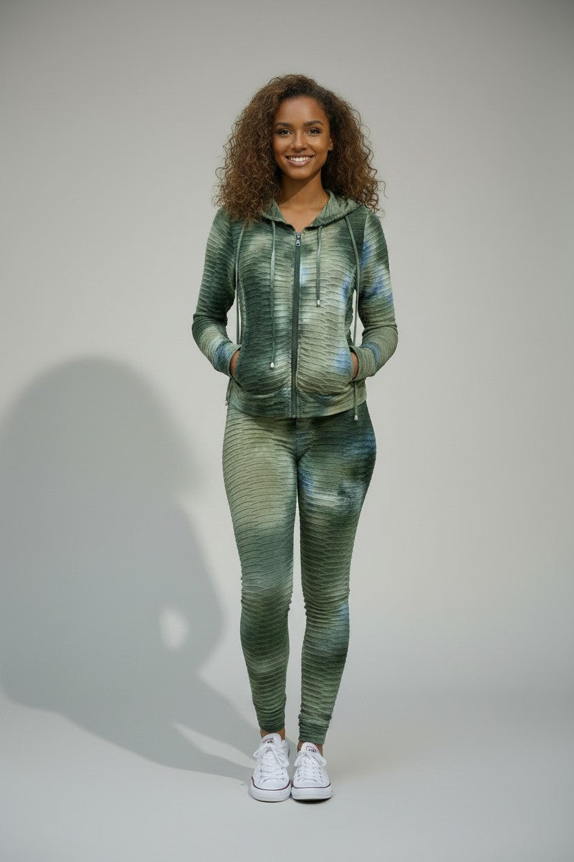 Women’s Blue Tie‑Dye Hoodie & Legging Set | Fashion Jade Outfit Sets Fashion Jade Small Green
