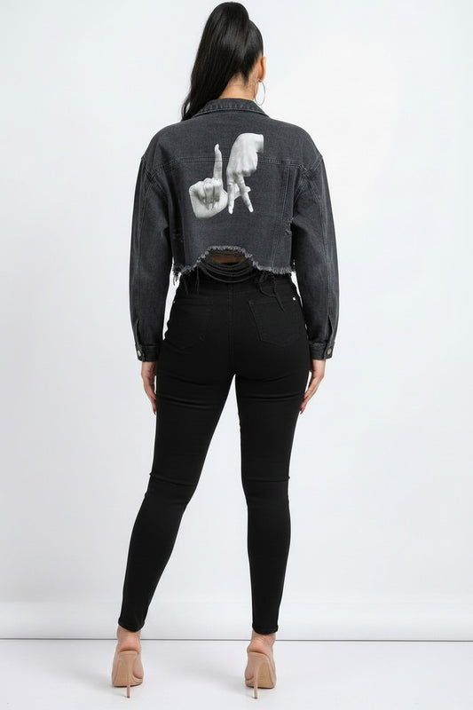 Women's “LA All Day” Cropped Denim Jacket – Urban Street Style | Fashion Jade Jacket Fashion Jade Small Black