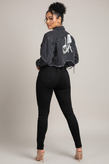 Women's “LA All Day” Cropped Denim Jacket – Urban Street Style | Fashion Jade Jacket Fashion Jade