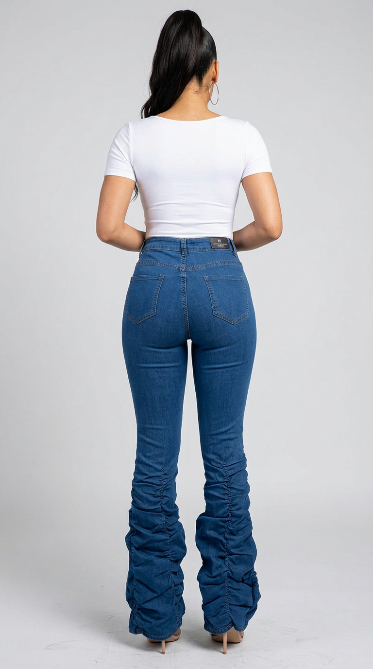 Women's Ruched Flare Jeans – Sculpted Fit, Effortless Style | Fashion Jade Pants Fashion Jade