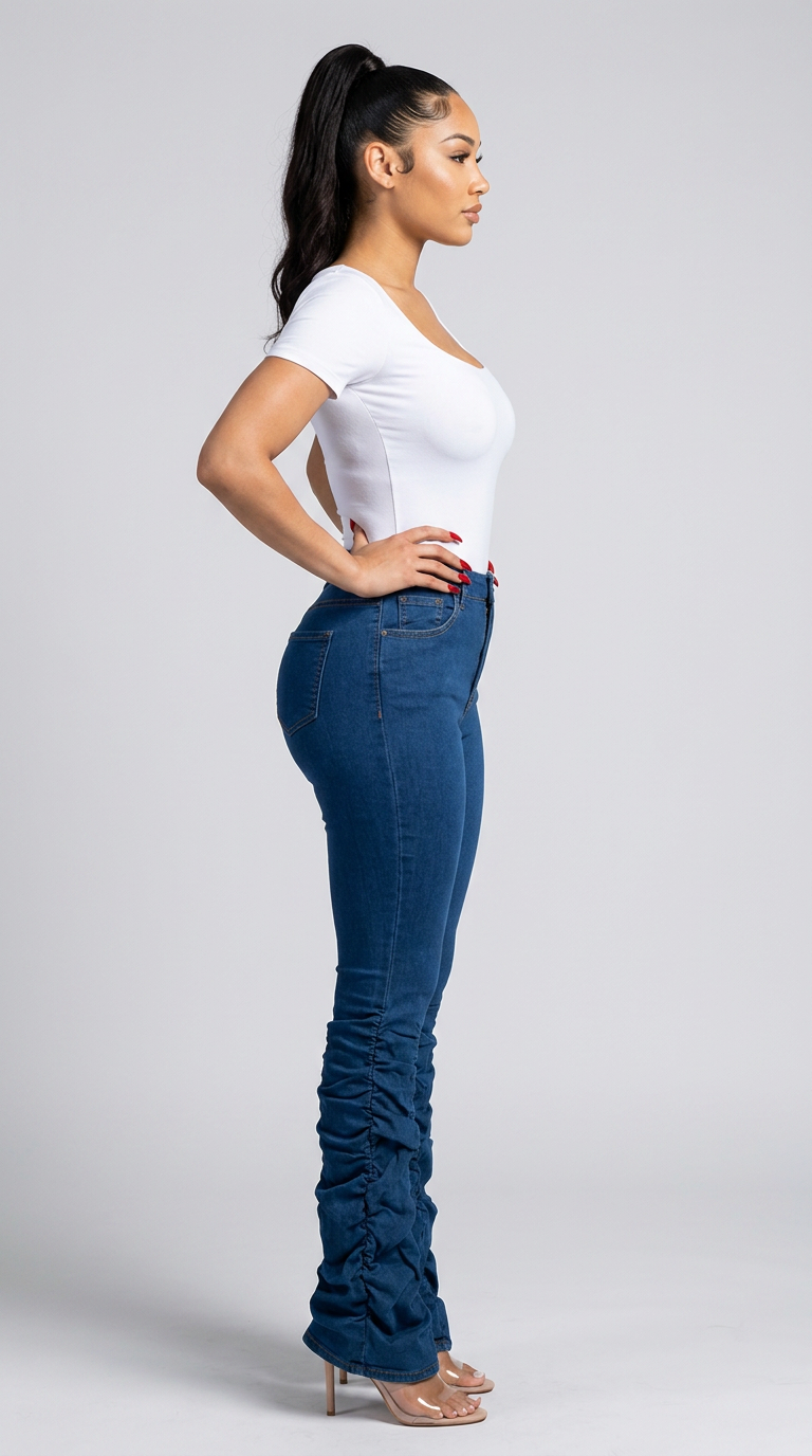 Women's Ruched Flare Jeans – Sculpted Fit, Effortless Style | Fashion Jade Pants Fashion Jade