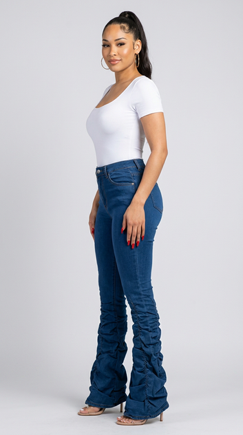 Women's Ruched Flare Jeans – Sculpted Fit, Effortless Style | Fashion Jade Pants Fashion Jade