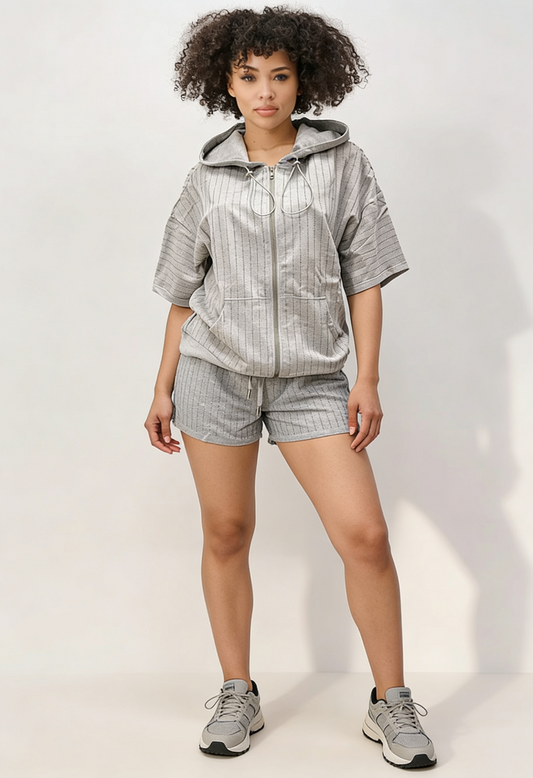 Women’s Striped Rhinestone Lounge Set – Casual Glam | Fashion Jade Outfit Sets Fashion Jade Small Grey