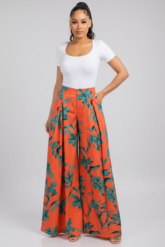 Women's Tropical Satin Wide‑Leg Pants | Fashion Jade Pants Fashion Jade X-Large Green