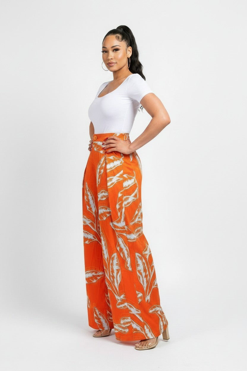 Women's Tropical Satin Wide‑Leg Pants | Fashion Jade Pants Fashion Jade