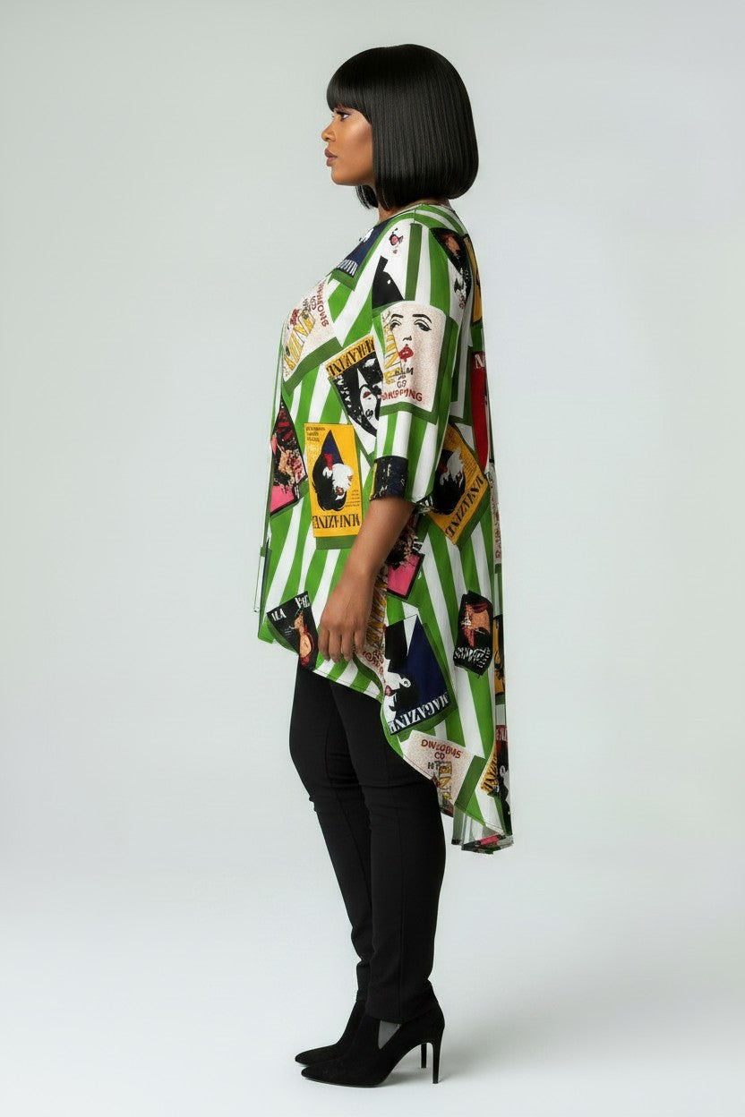 Women’s Plus Size Striped Magazine Print Tunic Top | Fashion Jade Shirts Fashion Jade