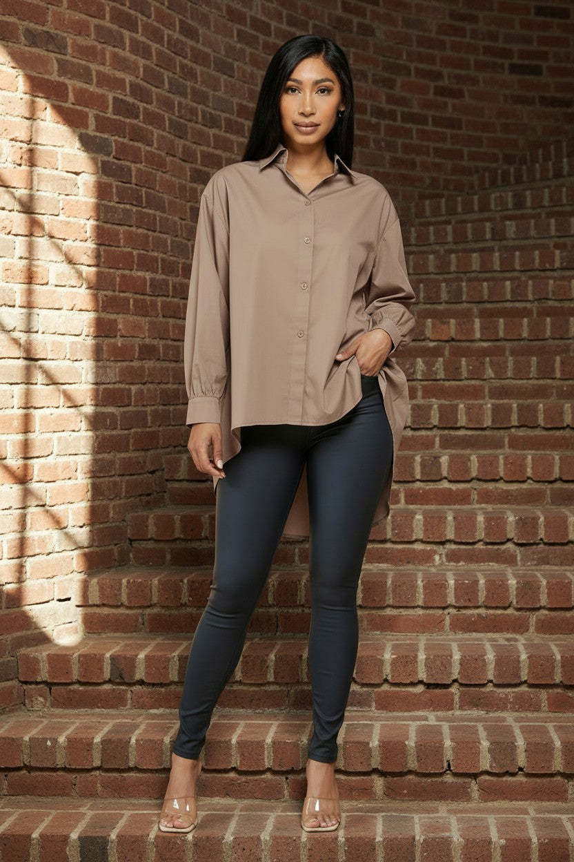 Women’s Classic Button‑Down Shirt | Fashion Jade Shirts & Tops Fashion Jade Small Beige