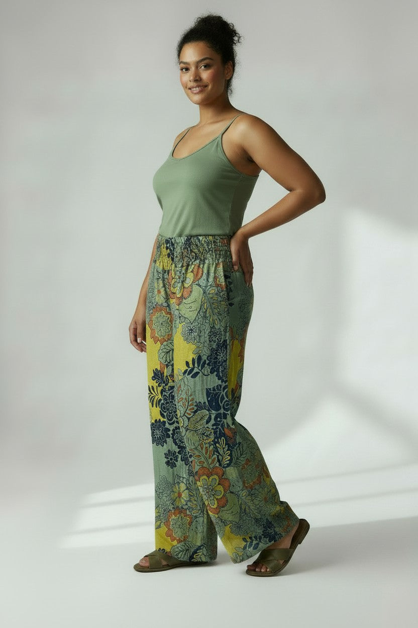 Women's Printed Linen Wide‑Leg Pants – Effortless Comfort, Artistic Flair | Fashion Jade Pants Fashion Jade