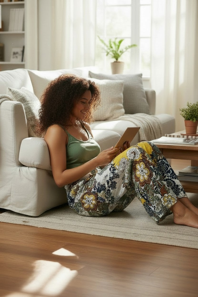 Women's Printed Linen Wide‑Leg Pants – Effortless Comfort, Artistic Flair | Fashion Jade Pants Fashion Jade