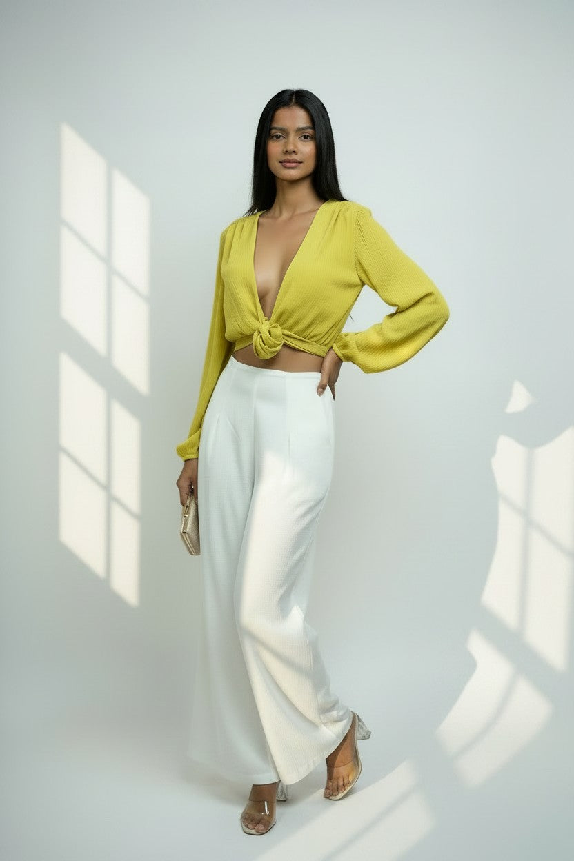Women’s Crop Tie Long Sleeve Blouse | Fashion Jade Shirts & Tops Fashion Jade Small Yellow