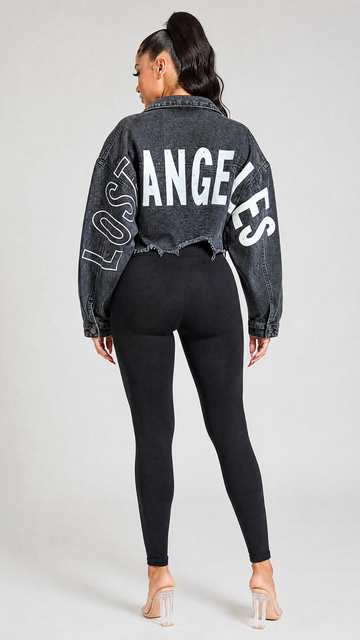 Women's “Los Angeles” Cropped Denim Jacket – Urban Edge, Effortless Cool | Fashion Jade Jacket Fashion Jade Small Black