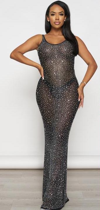 Women's Luxury Evening Sheer Beaded Dress | Fashion Jade Dresses Fashion Jade Small Black