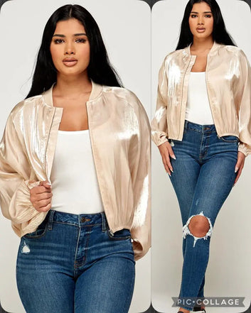 Satin Zip Up Jacket Jacket Fashion Jade Small Taupe