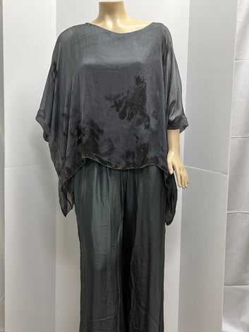 Floral Printed Silk Set - Women's Luxury Two Piece | Fashion Jade Outfit Sets Fashion Jade One Size Grey